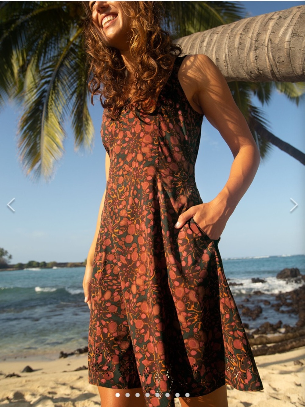 Toad&Co Sunkissed Petal Brown / Red Crusher Dress lightweight Large Pockets UPF
